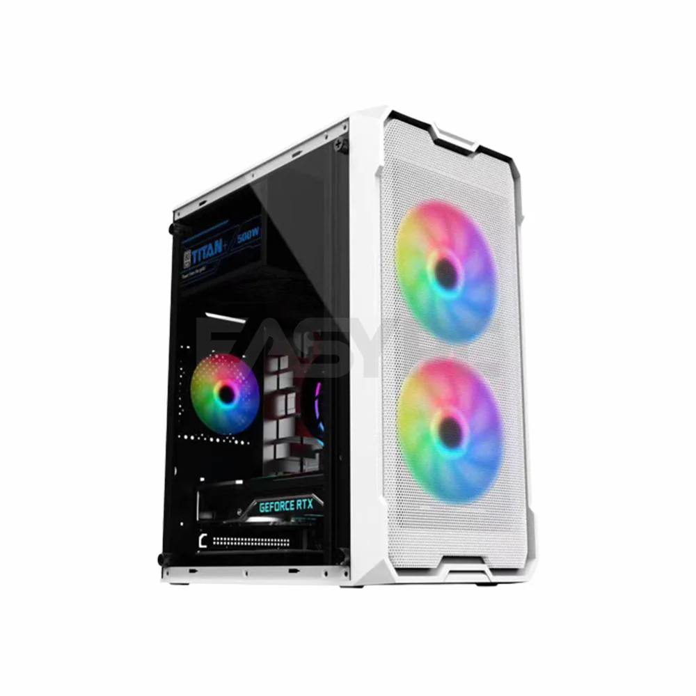 Keytech T-100 Tempered Glass Micro ATX Gaming PC Case White