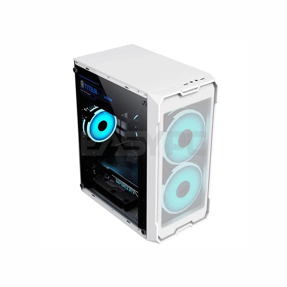 Keytech T-100 Tempered Glass Micro ATX Gaming PC Case White - Image 4
