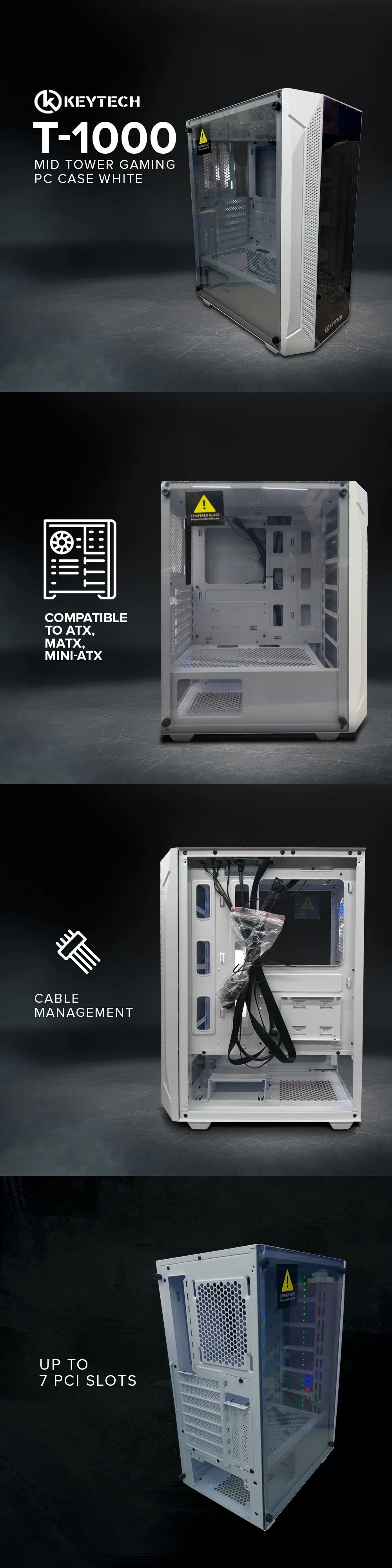 Keytech T-1000 Mid Tower Tempered Glass Black and White  Gaming PC Case - Image 11