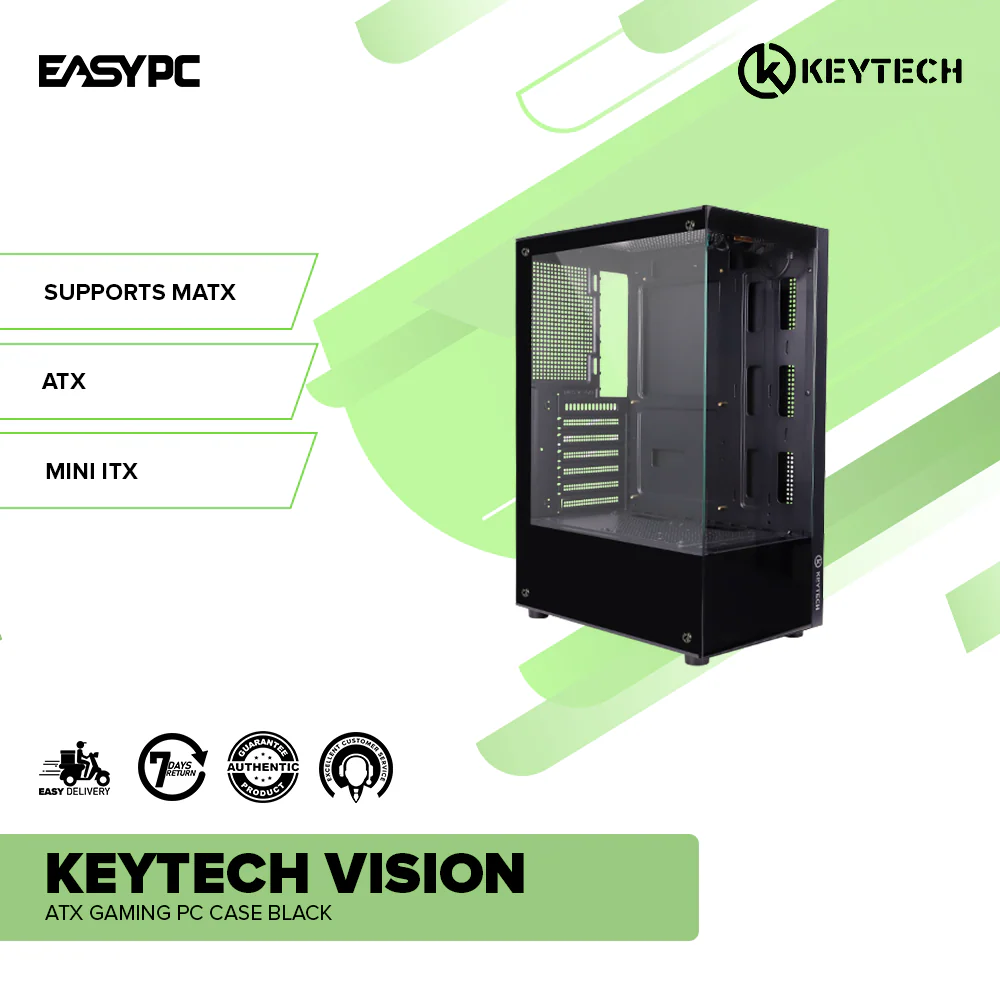 Keytech Vision ATX Gaming PC Case Black - Image 2