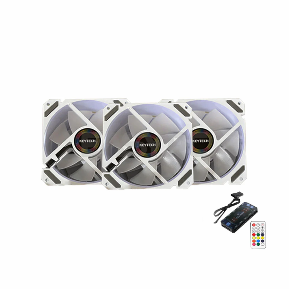 Keytech White Tornado 3in1 120mm Chassis Fan with Control Hub and Remote-Control ARGB