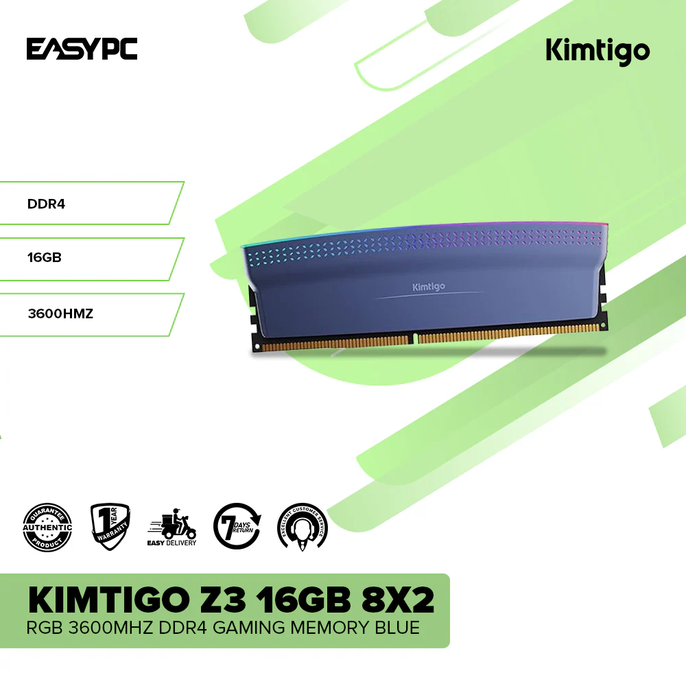 Kimtigo Z3 16GB 8x2 RGB 3600Mhz DDR4 Gaming Memory Blue - Image 2