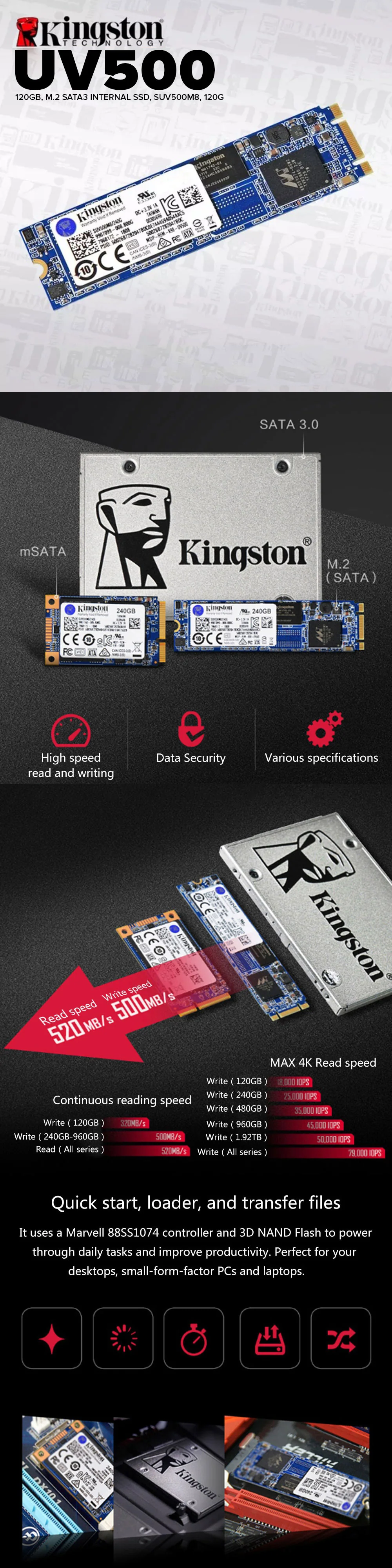 Kingston 120GB UV500 M.2 Sata3 SUV500M8/120G Internal Solid-State Drive - Image 6