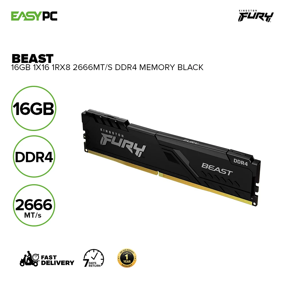 Kingston Fury Beast 16GB 1x16 1Rx8 2666MT/s Ddr4 Memory Black - Image 2