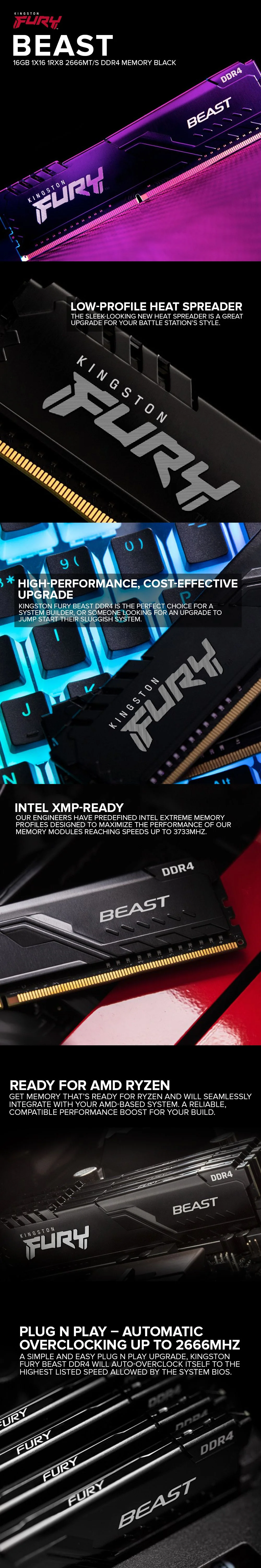 Kingston Fury Beast 16GB 1x16 1Rx8 2666MT/s Ddr4 Memory Black - Image 5