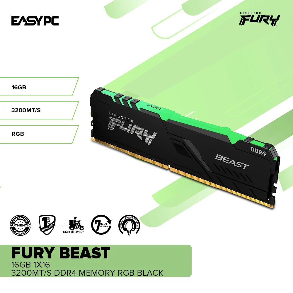 Kingston Fury Beast 16GB 1x16 3200MT/s Ddr4 Memory RGB Black | Intel XMP-ready | Ready for AMD Ryzen - Image 2