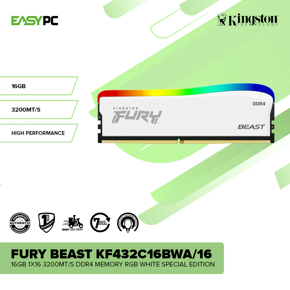 Kingston Fury Beast 16GB 1x16 3200MT/s DDR4 Memory RGB White Special Edition - Image 2