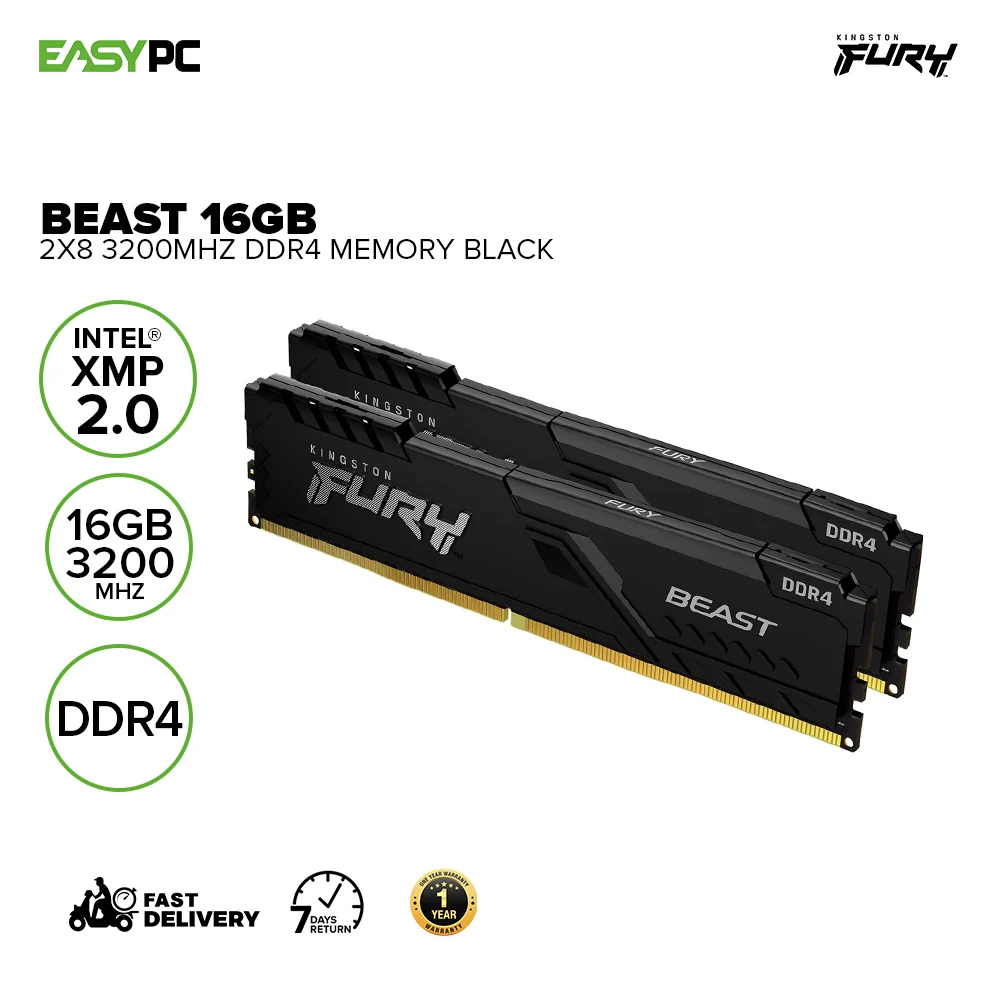 Kingston Fury Beast 16gb 2x8 3200mhz Ddr4 Memory Black - Image 2