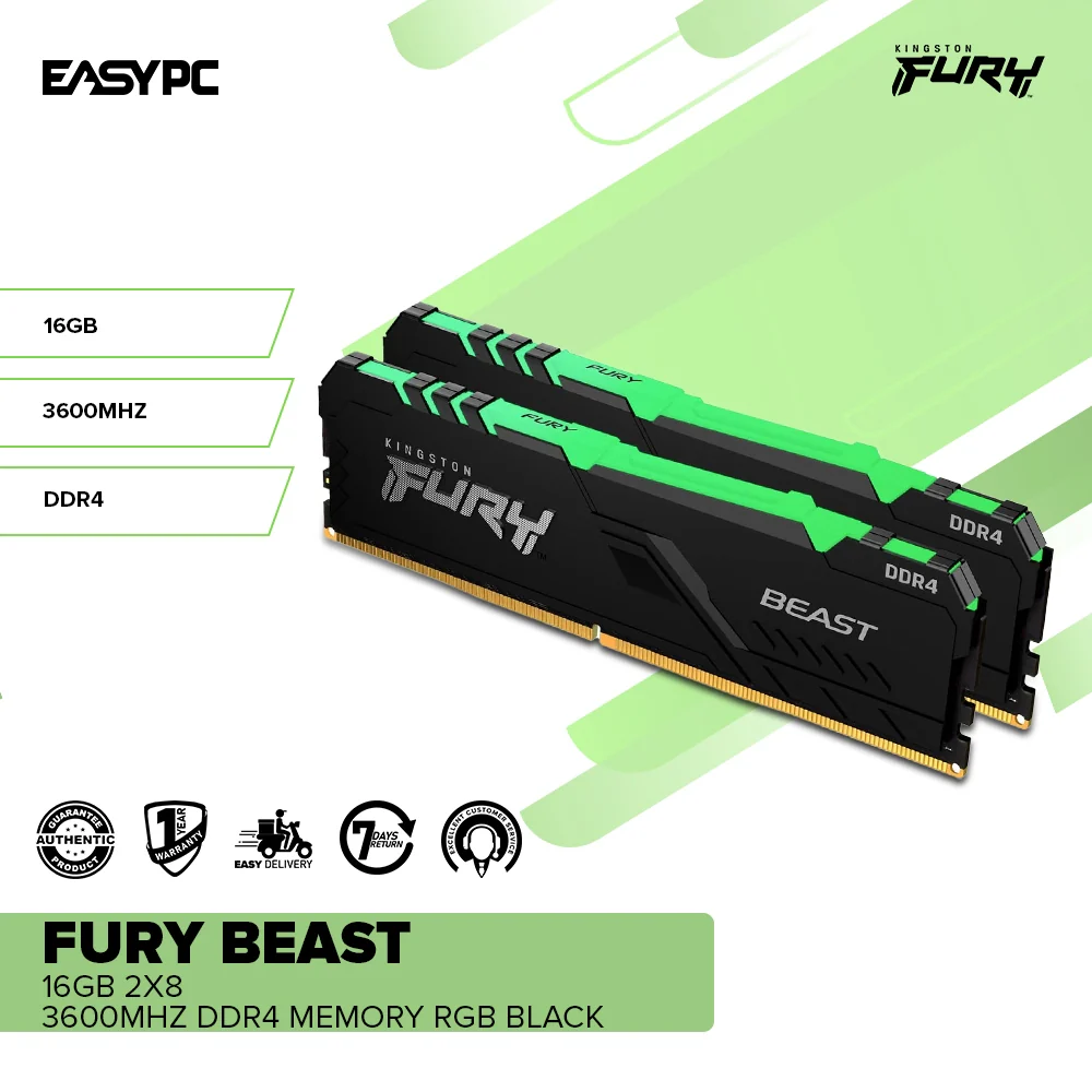 Kingston Fury Beast 16gb 2x8 3600MT/s Ddr4 Memory RGB Black - Image 2