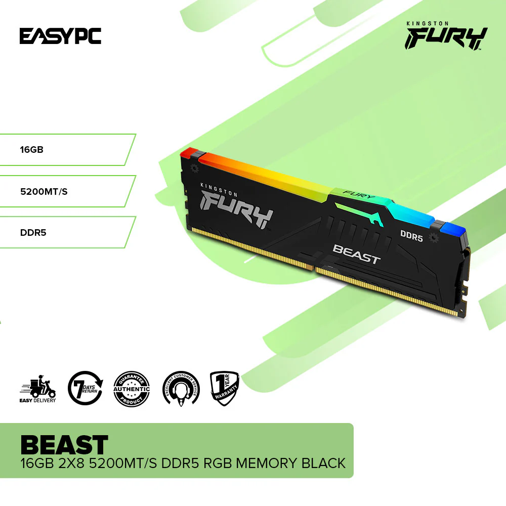 Kingston Fury Beast 16GB 2x8 5200MT/s DDR5 RGB Memory Black - Image 2
