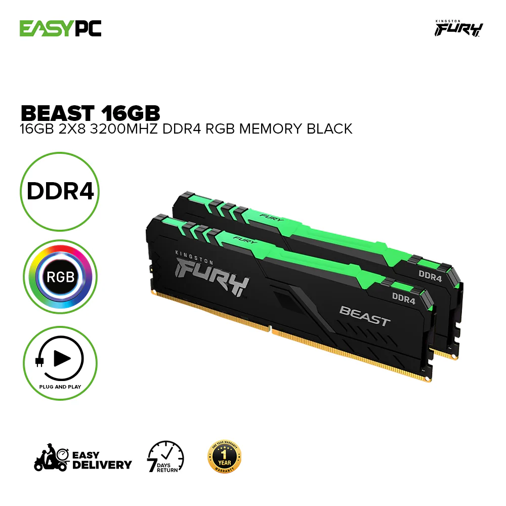 Kingston Fury Beast 16gb 2x8gb Ddr4-3200mhz Infrared Sync Technology RGB Lighting, Intel XMP-ready Black Memory - Image 2