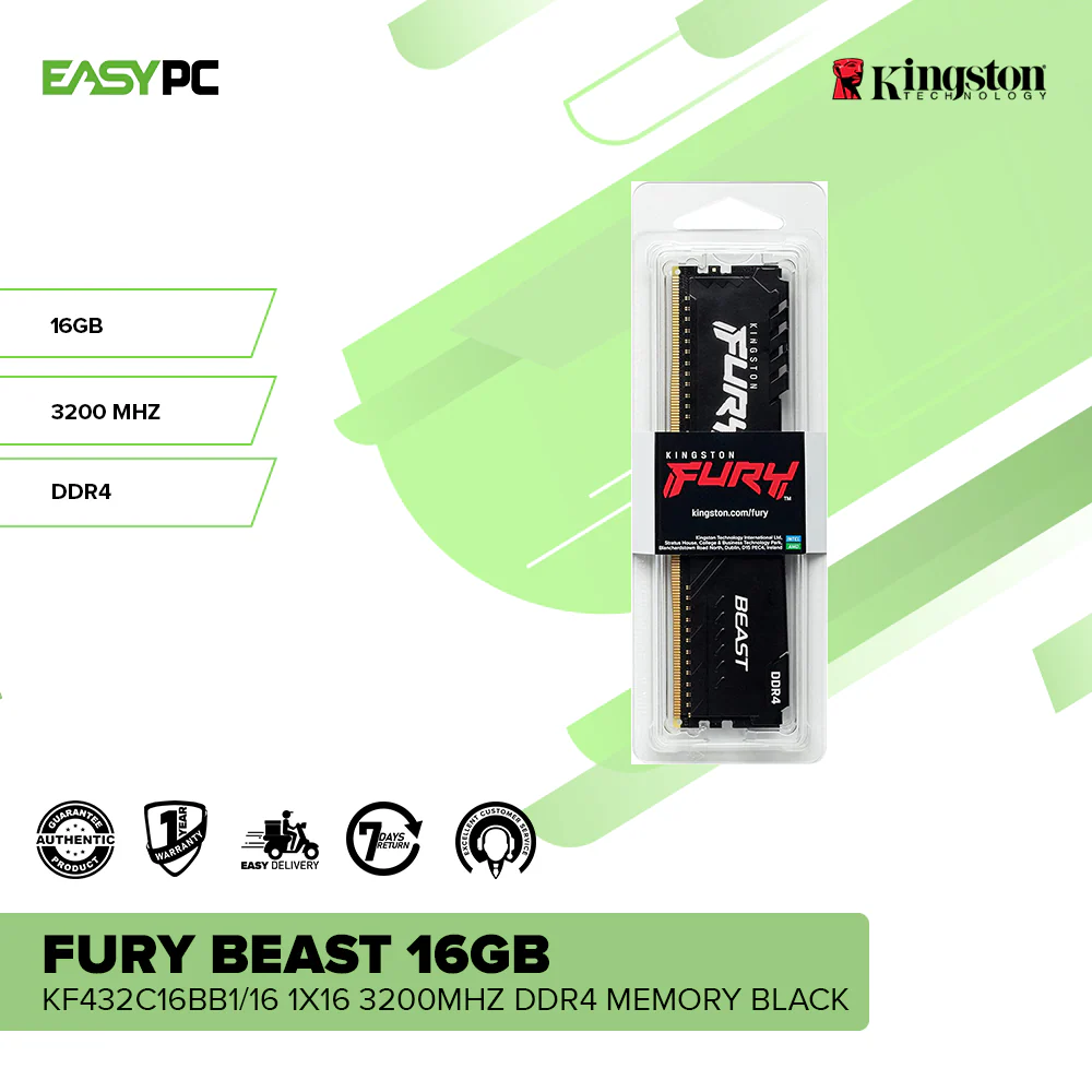 Kingston Fury Beast 16gb KF432C16BB1/16 1x16 3200MHz Ddr4 Memory Black - Image 2