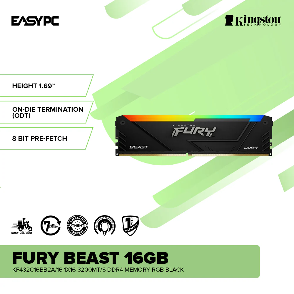 Kingston Fury Beast 16gb KF432C16BB2A/16 1x16 3200MT/s Ddr4 Memory RGB Black - Image 2