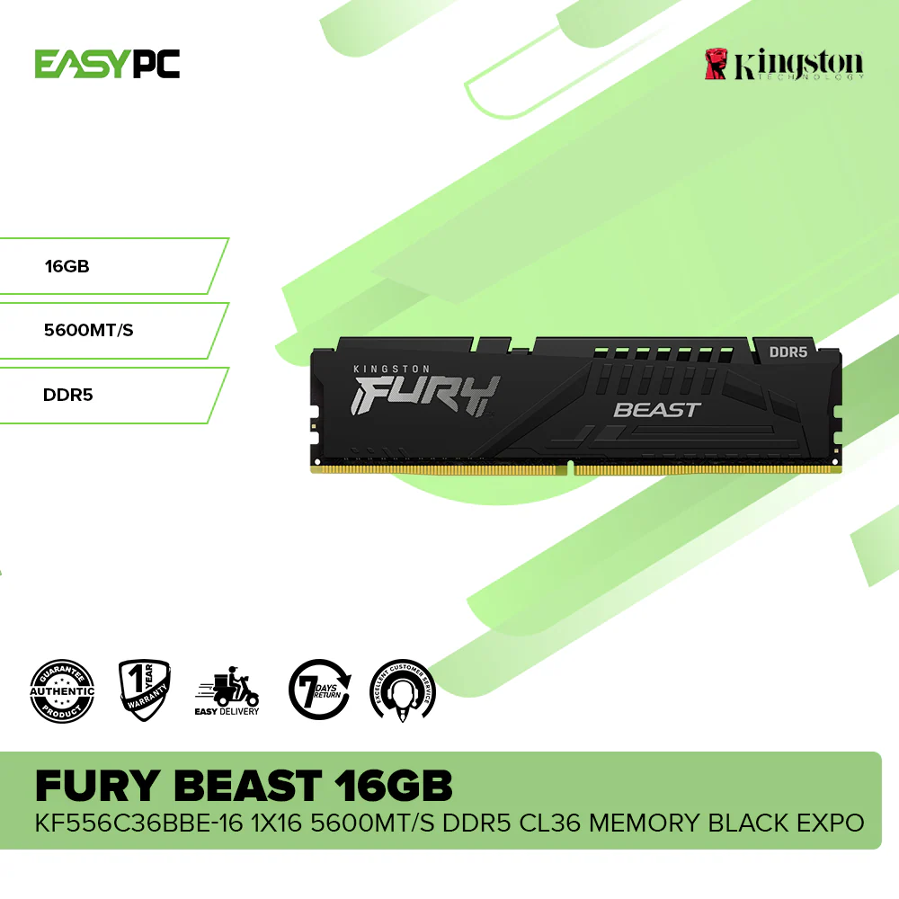 Kingston Fury Beast 16GB KF556C36BBE-16 1x16 5600MT/s DDR5 CL36 Memory Black EXPO - Image 2