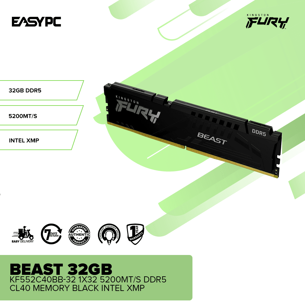 Kingston Fury Beast 32gb KF552C40BB-32 1x32 5200MT/s Ddr5 CL40 Memory Black Intel XMP - Image 2
