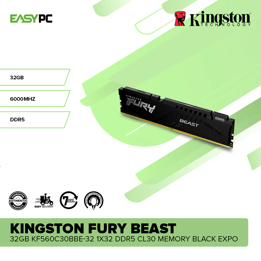 Kingston Fury Beast 32GB KF560C30BBE-32 1x32 6000MT/s DDR5 CL30 Memory Black EXPO - Image 2