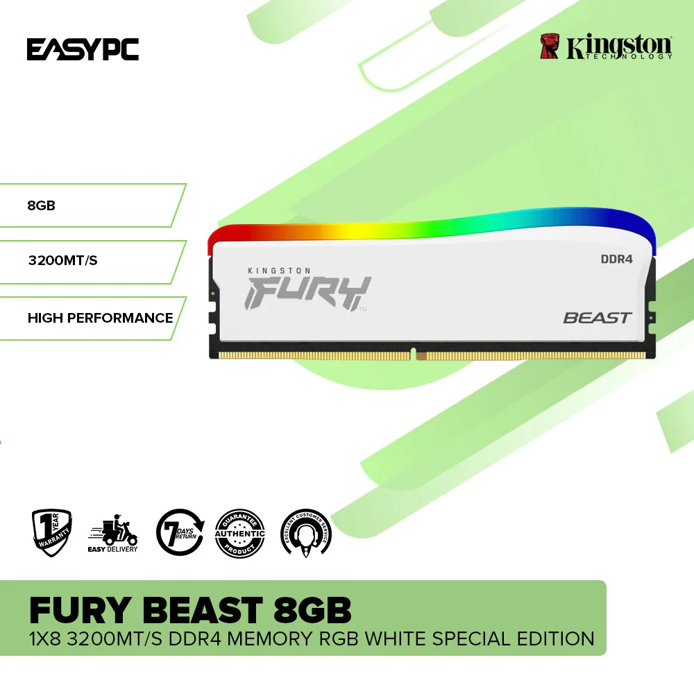 Kingston Fury Beast 8GB 1x8 3200MT/s DDR4 Memory RGB White Special Edition - Image 2