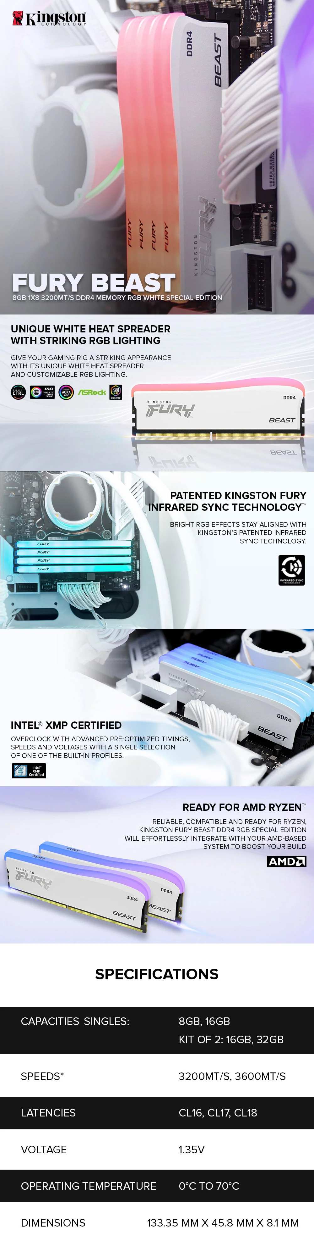Kingston Fury Beast 8GB 1x8 3200MT/s DDR4 Memory RGB White Special Edition - Image 7