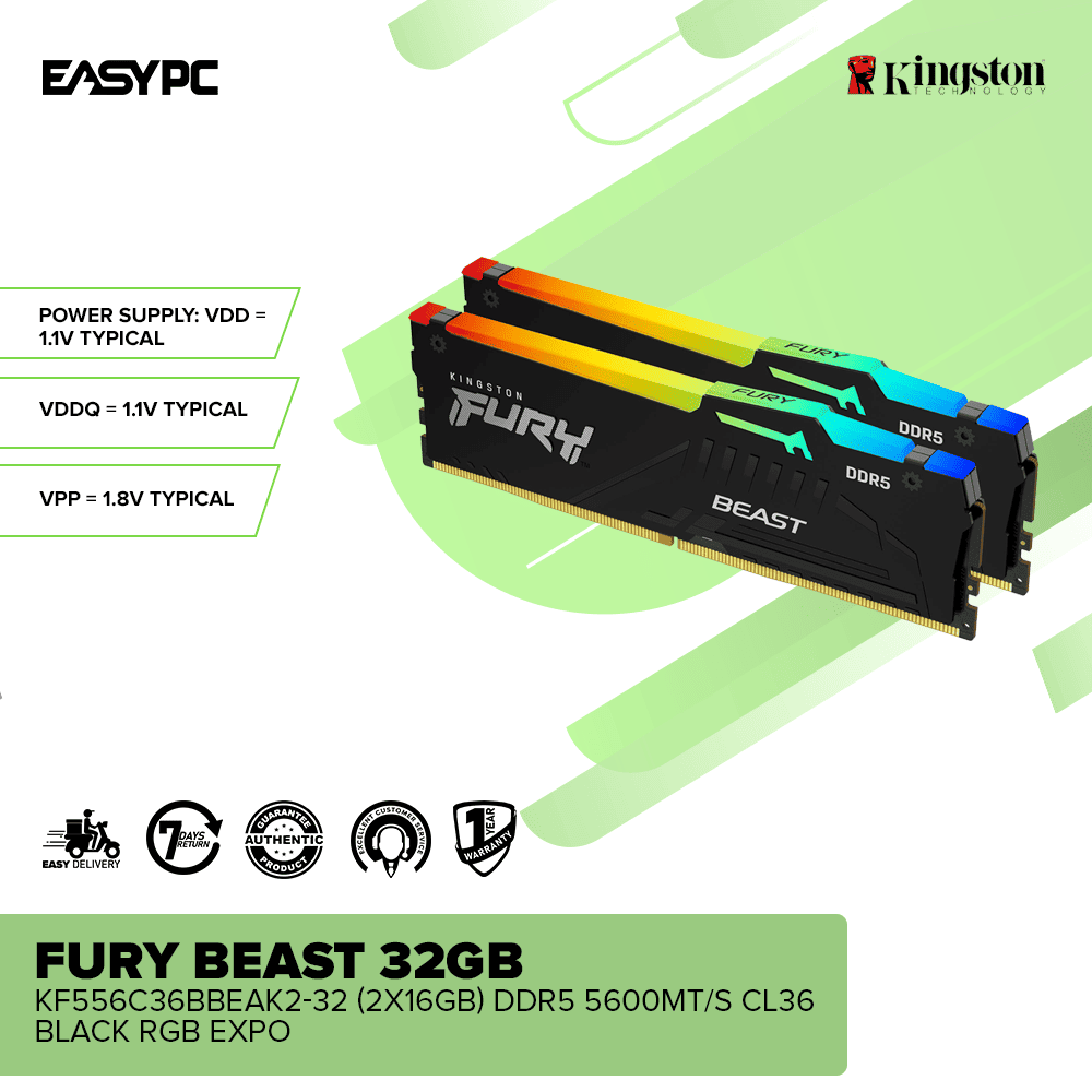 Kingston Fury Beast KF556C36BBEAK2-32 32GB (2x16GB) DDR5 5600MT/s CL36 Black RGB EXPO - Image 2