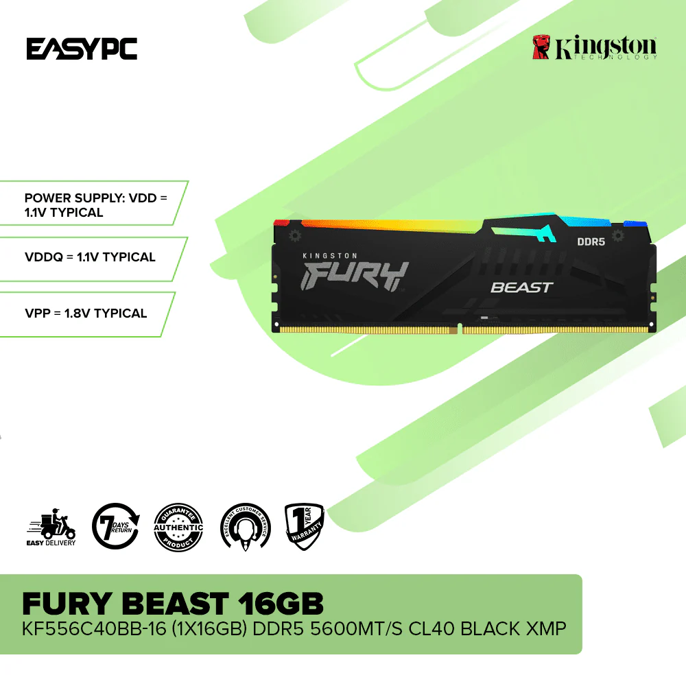 Kingston Fury Beast KF556C40BB-16 16GB (1x16GB) DDR5 5600MT/s CL40 Black XMP - Image 2