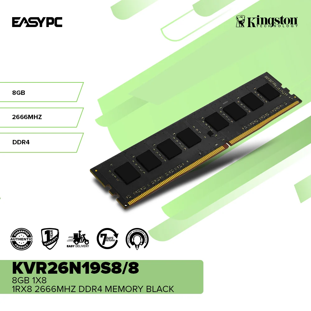 Kingston KVR26N19S8/8 8gb 1x8 1Rx8 2666mhz Ddr4 Memory Black - Image 2