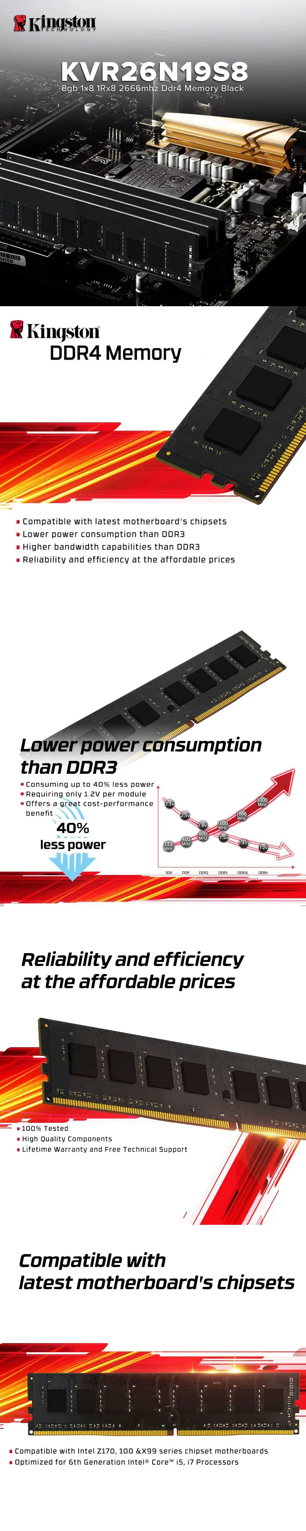 Kingston KVR26N19S8/8 8gb 1x8 1Rx8 2666mhz Ddr4 Memory Black - Image 6