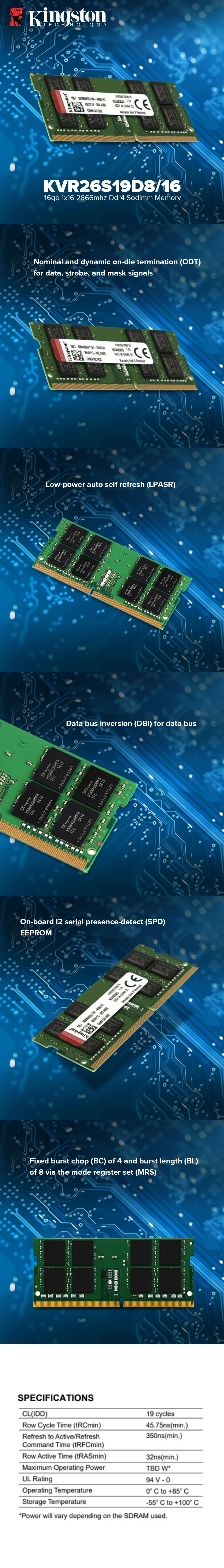 Kingston KVR26S19D8/16 16gb 2666mhz or 2666MT/s/3200Mhz, 260-pin DIMM uses gold contact fingers Sodimm Memory - Image 7