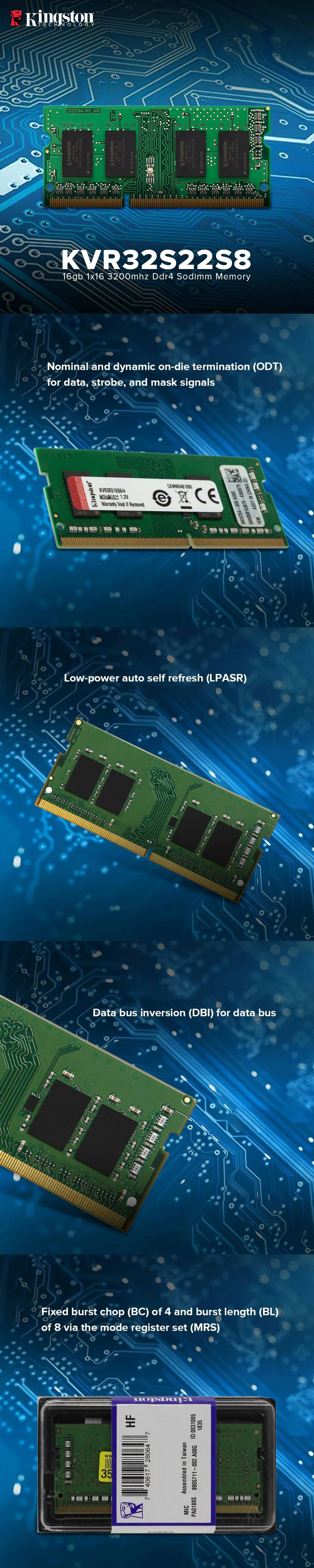 Kingston KVR32S22S8/16 16gb 1x16 3200mhz Low-power auto self-refresh Ddr4 Sodimm Memory - Image 5