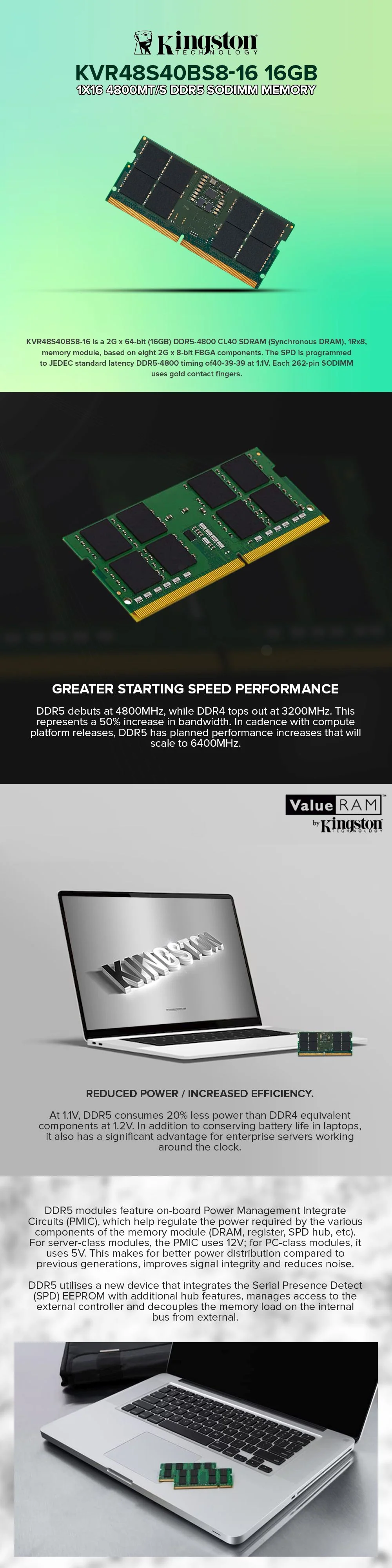 Kingston KVR48S40BS8-16 16gb 1x16 4800MT/s Ddr5 Sodimm Memory - Image 6