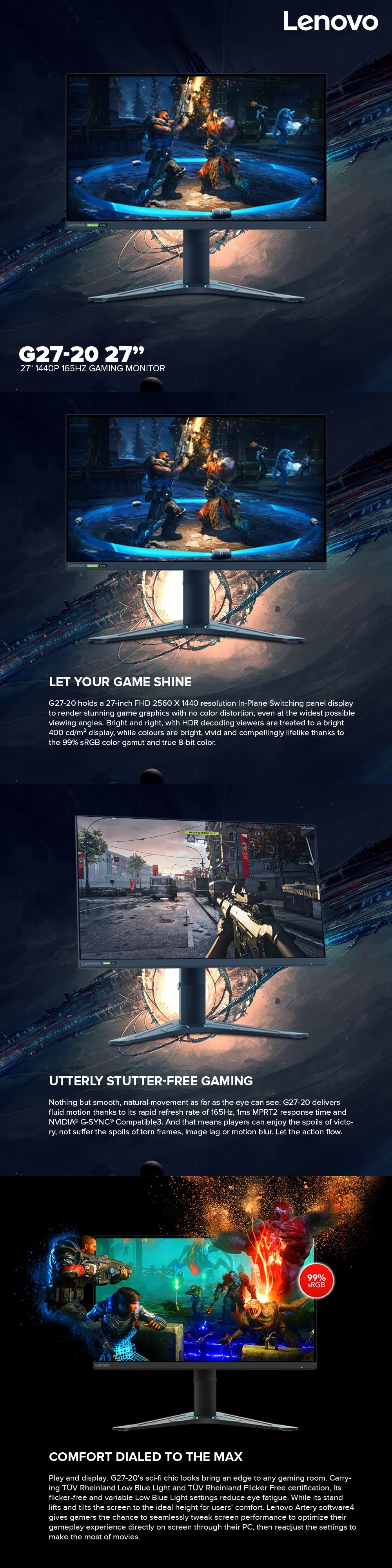 Lenovo G27q-20 27" 1440p 165hz Gaming Monitor - Image 6