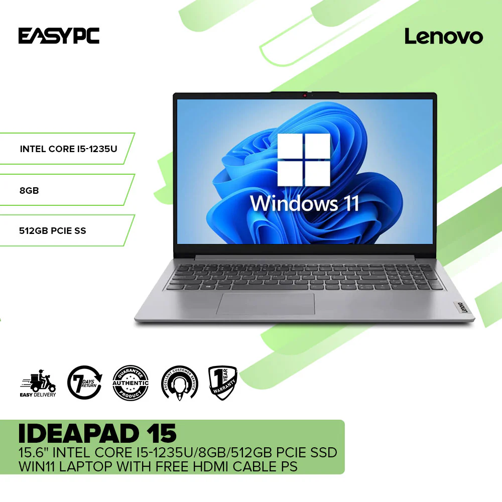 Lenovo IdeaPad 15.6" i5-1235U/8GB/512GB PCIe SSD/Win11 Laptop with Free HDMI Cable PS + Value Plus - Image 2