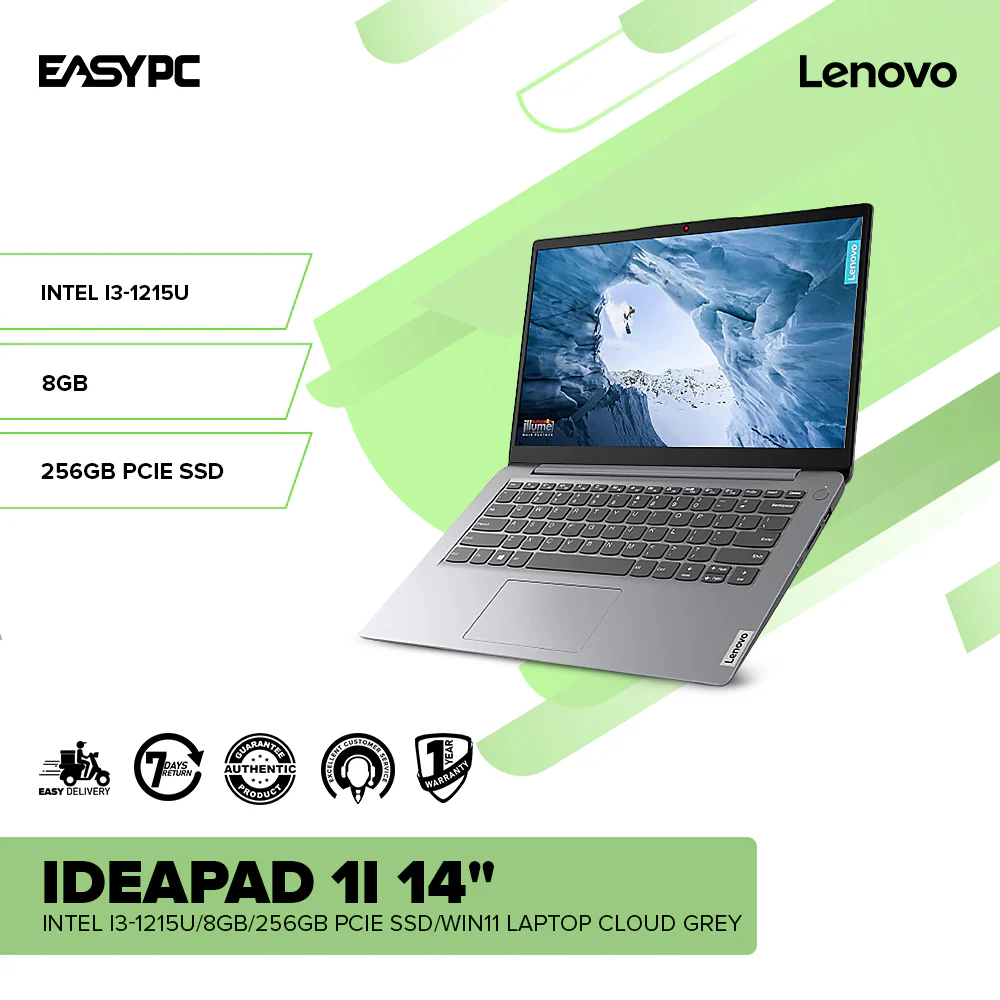 Lenovo IdeaPad 1i 14" Intel i3-1215U/8GB/256GB PCIe SSD/Win11 Laptop Cloud Grey PS