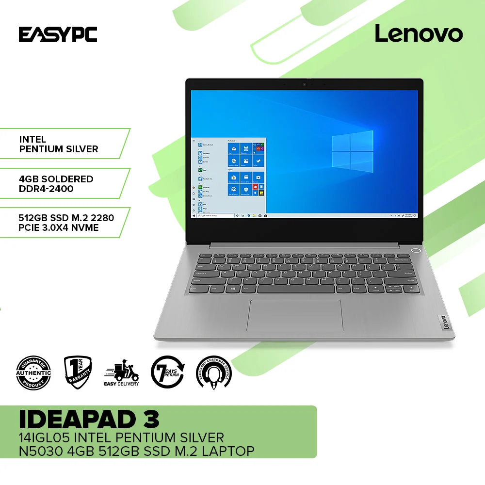 Lenovo Ideapad 3 14Igl05 81Wh002Tph Intel Pen N5030 4GbWin10IntelUhdGraphics 605 512GbSsdM.2 Laptop - Image 2