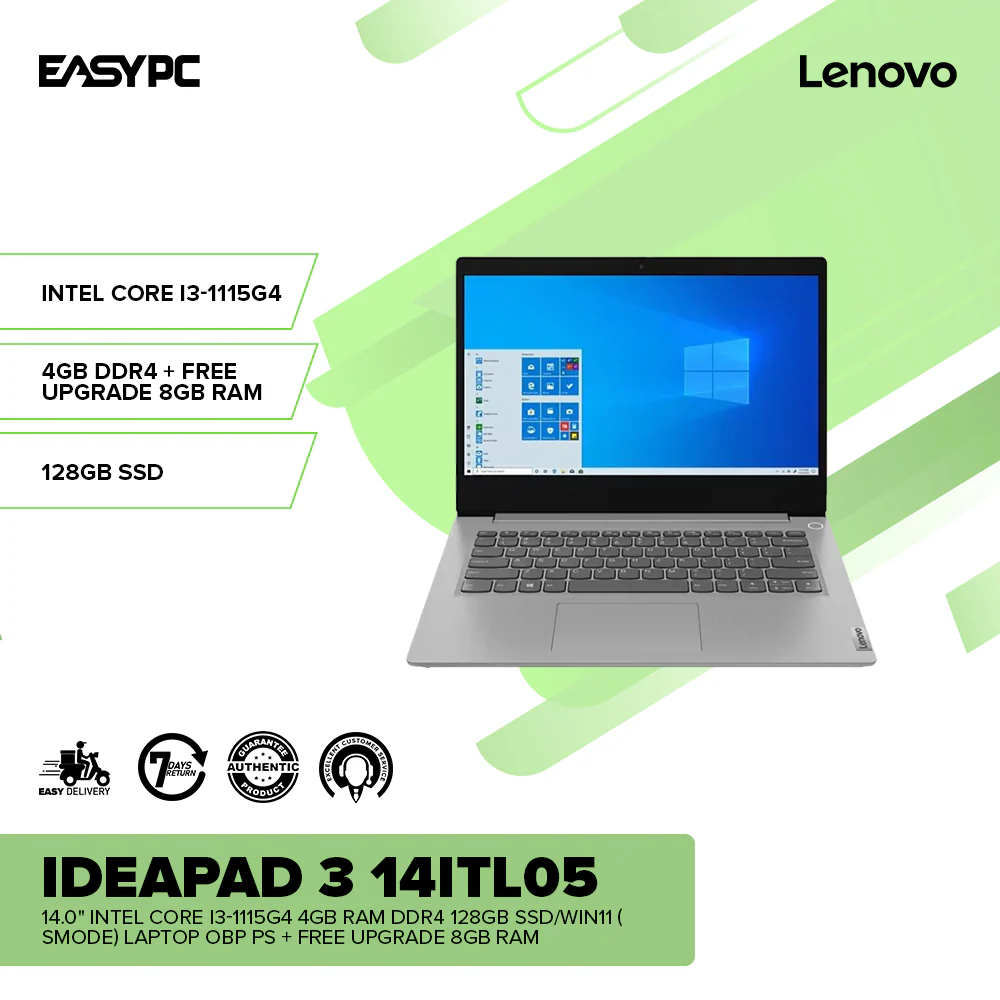 Lenovo IdeaPad3 14ITL05 14" i3-1115G4 4GB RAM DDR4 128GB SSD/Win11 Laptop OBP PS+FREE UPGRADE 8GBRAM - Image 2
