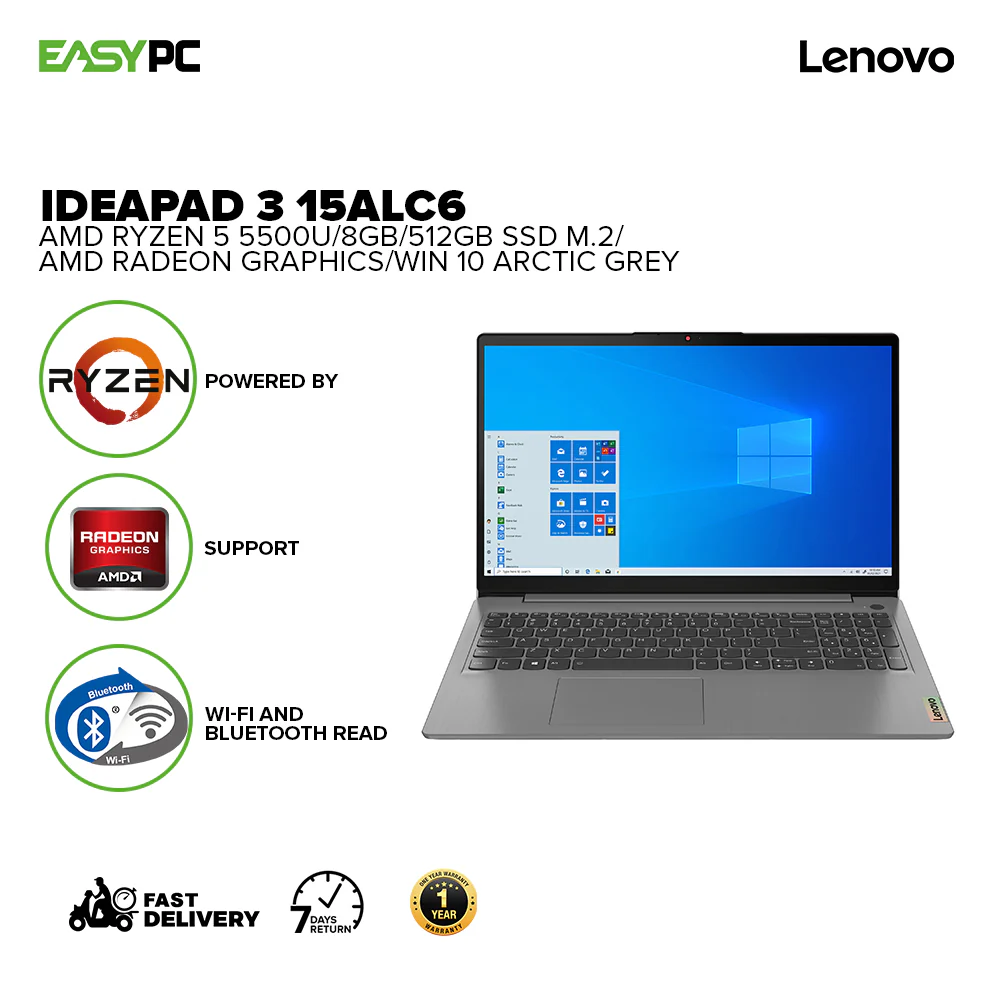 Lenovo IdeaPad 3 15ALC6 82KU0024PH AMD Ryzen 5 5500U/8GB/512GB SSD M.2/AMD Radeon Graphics/Win 10 Arctic Grey - Image 2