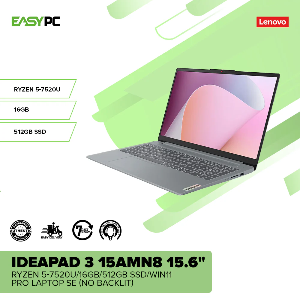 Lenovo IdeaPad 3 15AMN8 15.6" Ryzen 5-7520U/16GB/512GB SSD Laptop Arctic Grey (No Backlit) - Image 2
