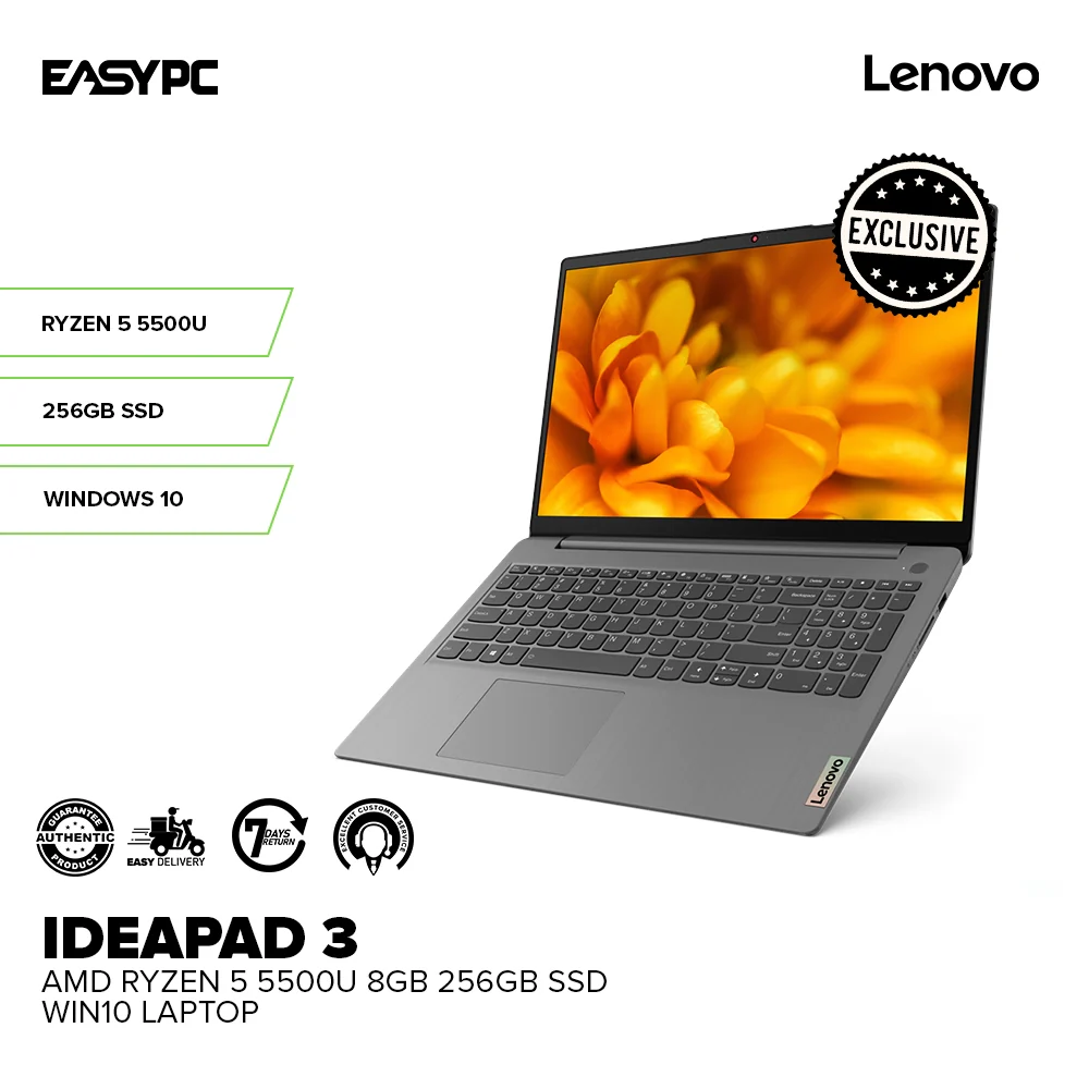 Lenovo Ideapad 3 AMD Ryzen 5 5500U 8GB 256GB SSD Windows 10 Laptop PS - Image 2