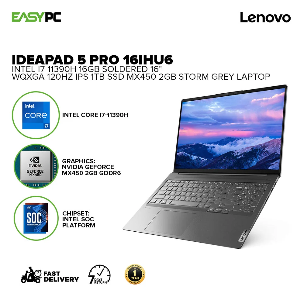 Lenovo Ideapad 5 Pro 16Ihu6 82L9009Sph Intel I7-11390H 16Gb Soldered 1Tb Ssd Mx450 2Gb Laptop - Image 2