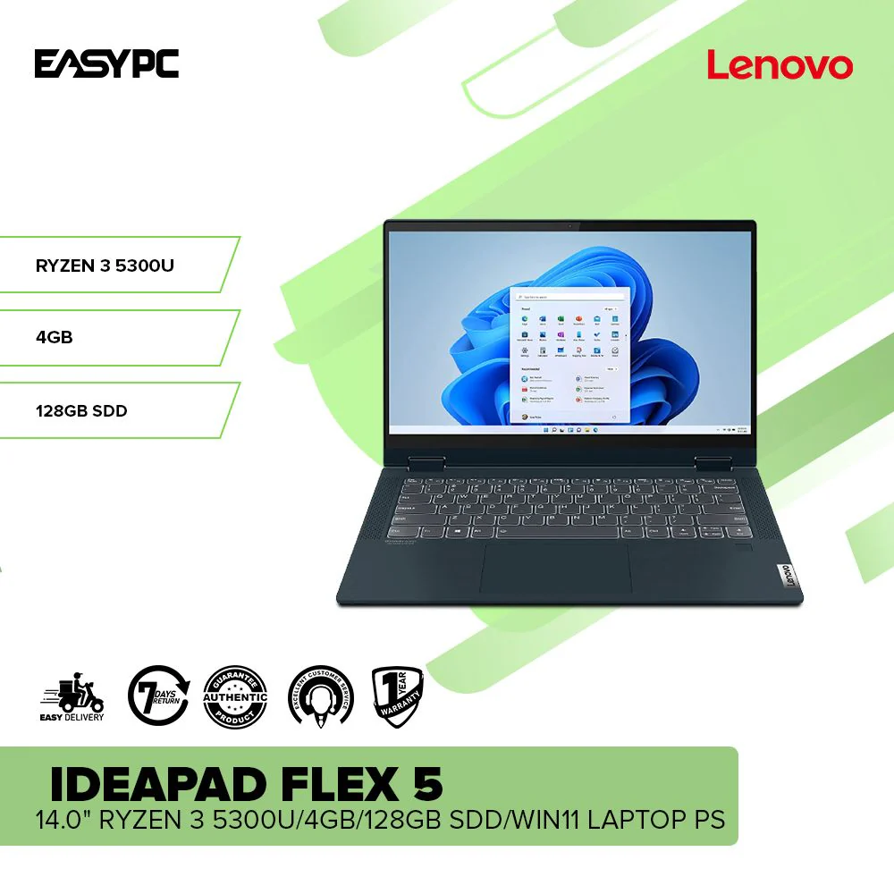 Lenovo Ideapad Flex 5 14.0" Ryzen 3 5300U/4GB/128GB SDD/Win11 (Smode)Laptop OBP PS - Image 2