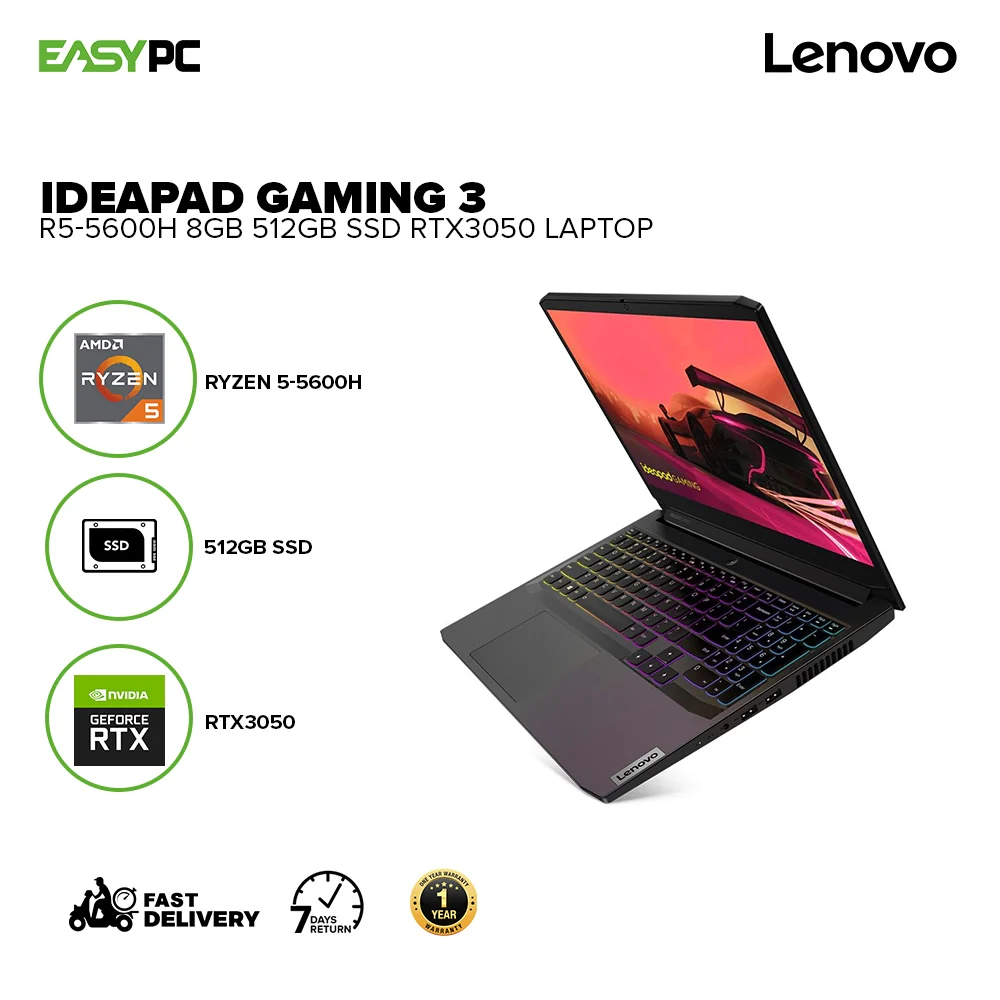 Lenovo IdeaPad Gaming 3 15ACH6 82K20035PH 15.6-inch R5-5600H 8GB 512GB SSD RTX3050 Win11 Laptop - Image 2