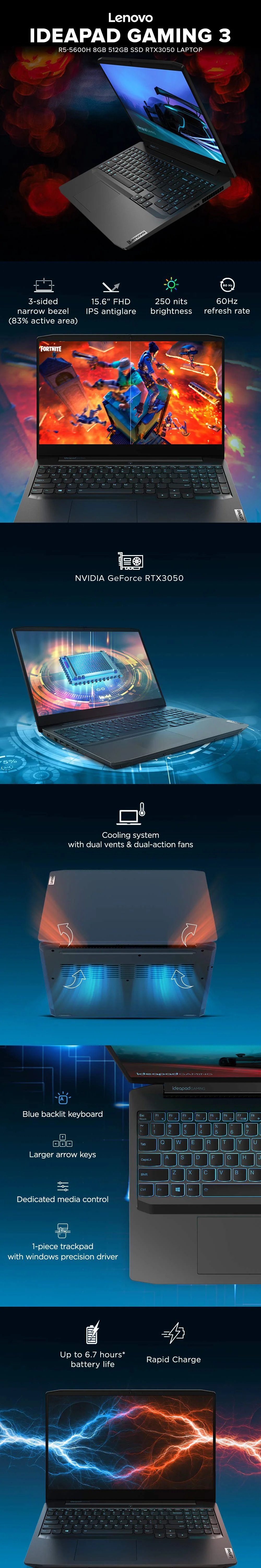 Lenovo IdeaPad Gaming 3 15ACH6 82K20035PH 15.6-inch R5-5600H 8GB 512GB SSD RTX3050 Win11 Laptop - Image 6