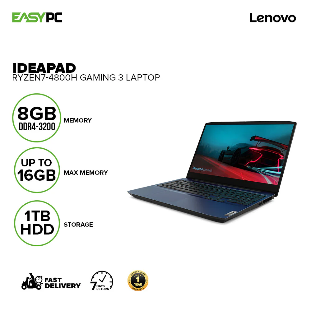 Lenovo Ideapad Gaming 3 Ryzen7-4800H 8Gb Win10 1Tb Hdd Gtx 1650 Laptop Gaming - Image 2