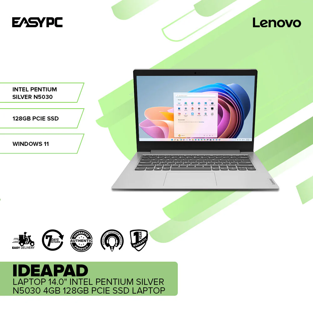 Lenovo IdeaPad Laptop, 14.0" Intel Pentium Silver N5030/4GB/128GB PCIe SSD/Win11 Laptop PS Smode - Image 2