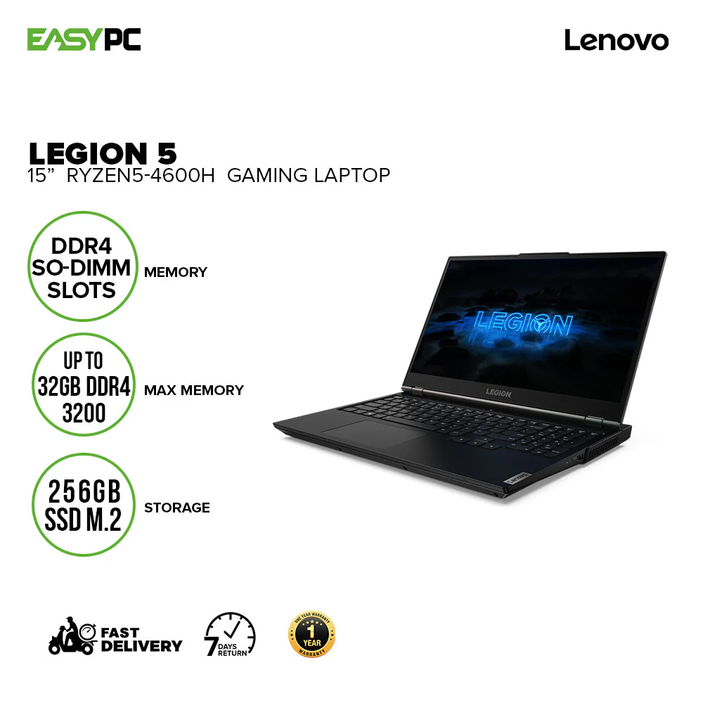 Lenovo Legion 5 15 Ryzen5-4600H 8Gb Win10 256 Ssd Gtx 1650Ti Laptop Gaming - Image 2