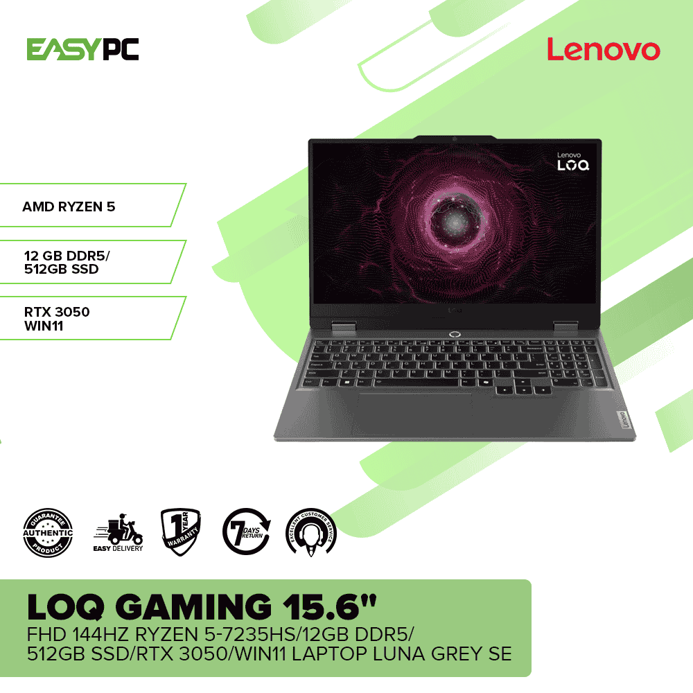 LENOVO LOQ GAMING 15.6" FHD 144HZ Ryzen 5-7235HS/12GB DDR5/512GB SSD/RTX 3050/Win11 Laptop Luna Grey SE - Image 2