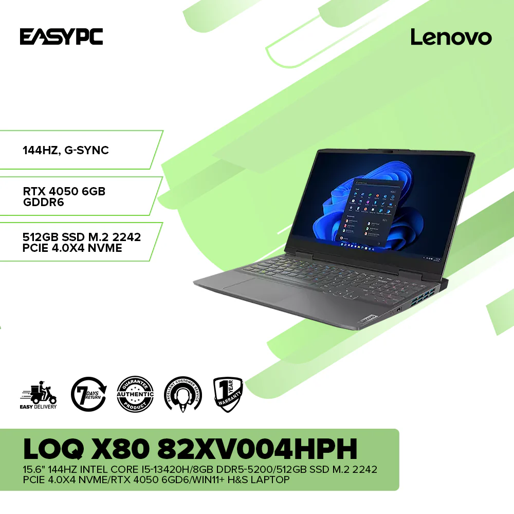 Lenovo LOQ x80 82XV004HPH 15.6" 144Hz Intel Core i5-13420H/8GB DDR5-5200/512GB SSD M.2 2242 PCIe 4.0x4 NVMe/RTX 4050 6GD6/Win11+ H&S Laptop - Image 2