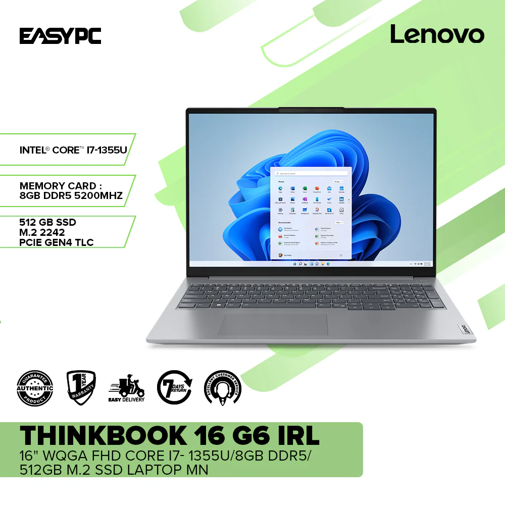 Lenovo ThinkBook 16  G6 IRL 16" WQGA FHD Intel Core i7- 1355U /8GB DDR4/512GB M.2 SSD Laptop MN - Image 2