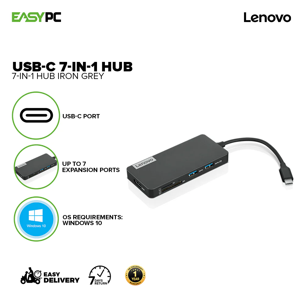 Lenovo USB-C 7-in-1 Hub Iron Grey GX90T77924 1ION LEGX2277 - Image 2