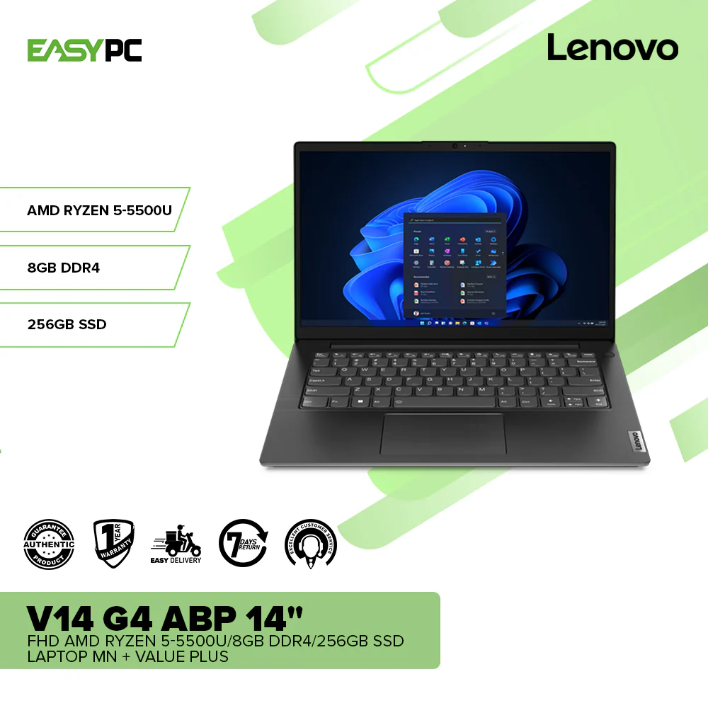 Lenovo V14 G4 ABP 14" FHD AMD Ryzen 5-5500U/8GB DDR4/256GB SSD Laptop MN + Value Plus - Image 2