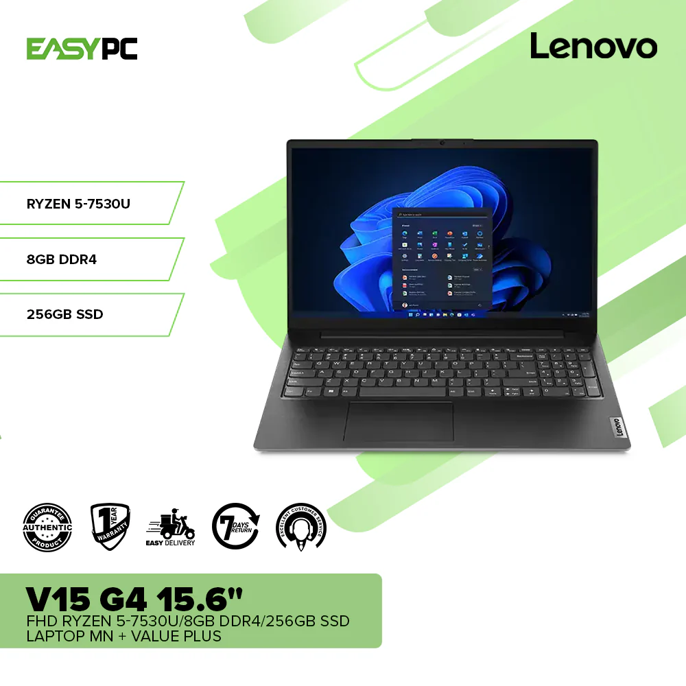 Lenovo V15 G4 15.6" FHD Ryzen 5-7530U/8GB DDR4/256GB SSD Laptop MN + Value Plus - Image 2